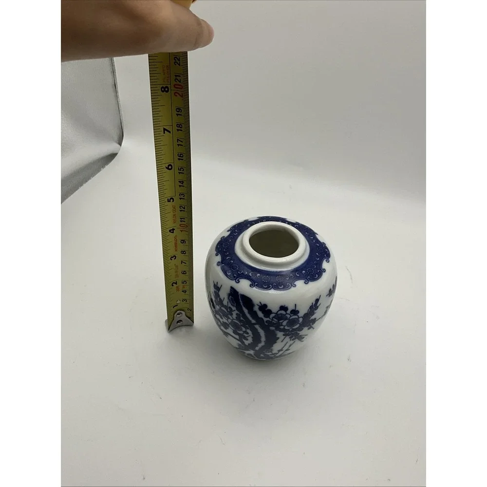 Blue White Porcelain Ginger Jar Vase Cherry Blossom Floral Asian Decor 4